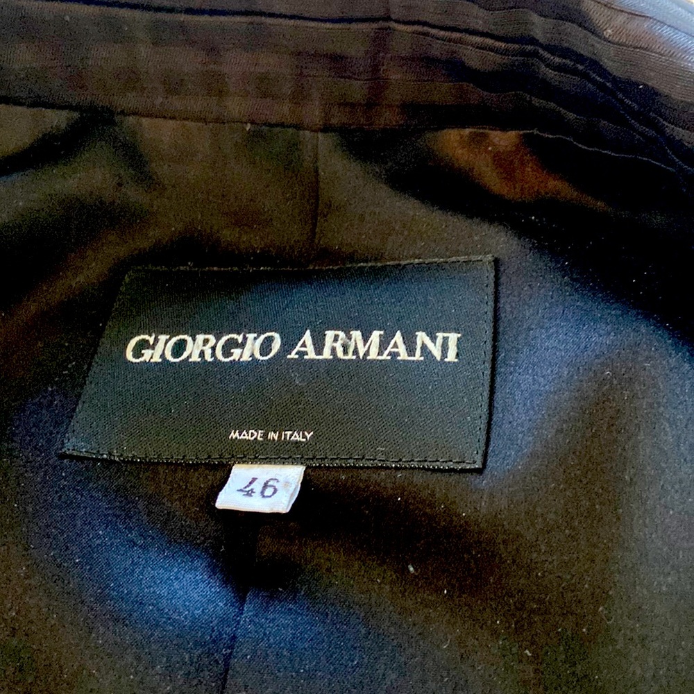 Vintage Armani Vestmentia Spa black on black pinstripe ladies dress suit